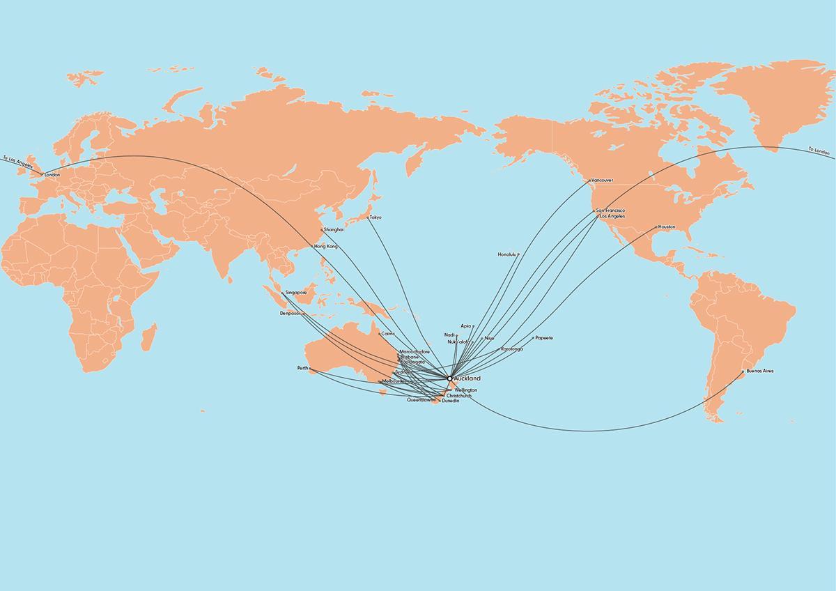 طيران نيوزيلندا خريطة الطريق الدولي