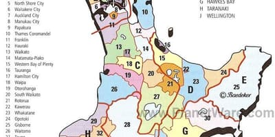 خريطة نيوزيلندا الجزيرة الشمالية والمناطق