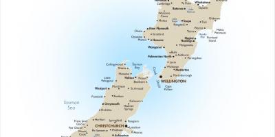 خريطة نيوزيلندا مع المدن الرئيسية